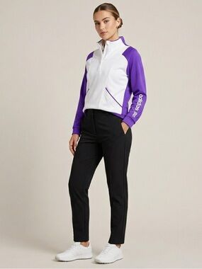 NWT Adidas Performance Purple/White Pullover Jacket Golf Womens L Pockets Sport